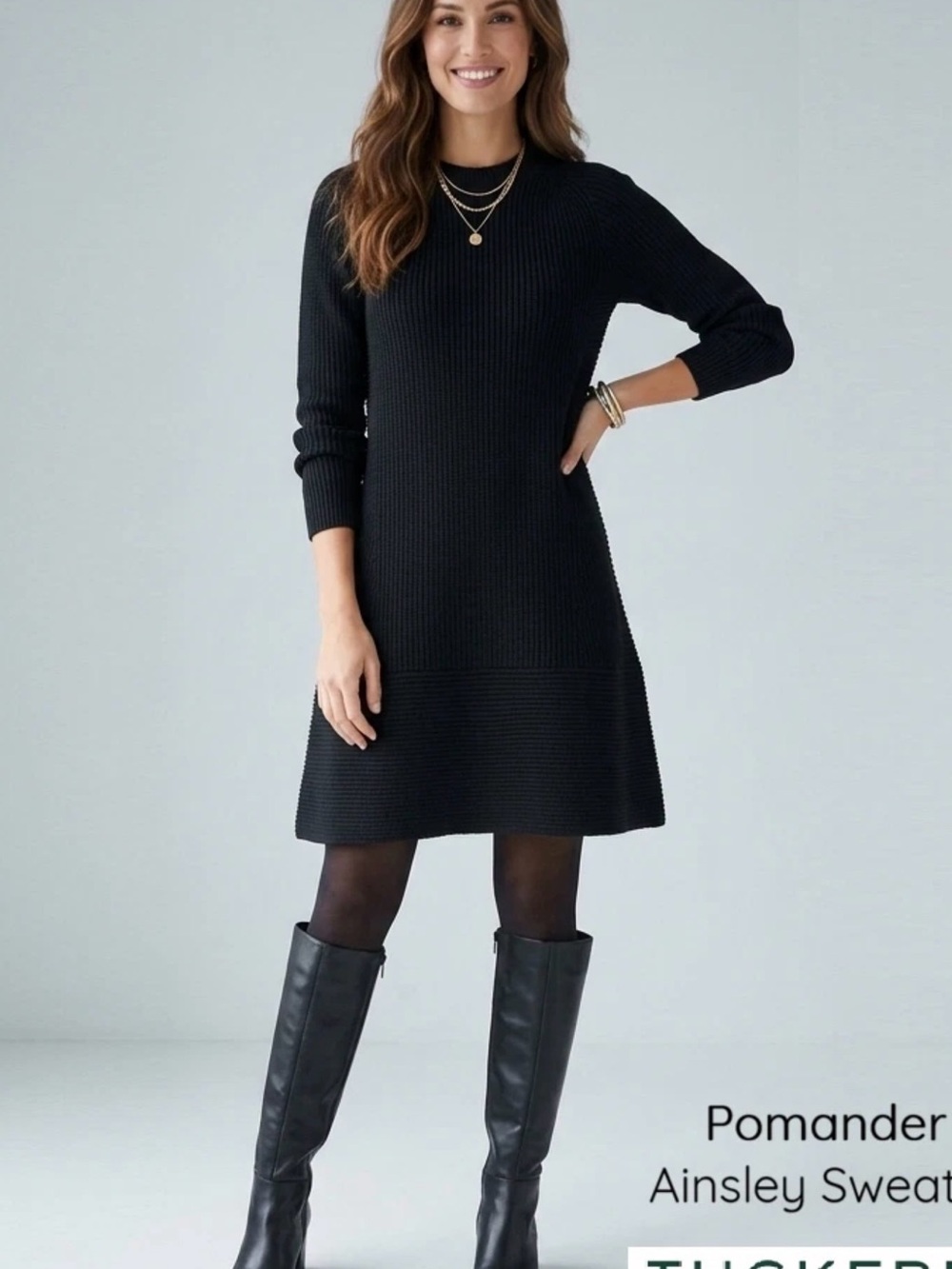 Pomander Place Ainsley Black Ribbed Long-Sleeve Sweater Dress